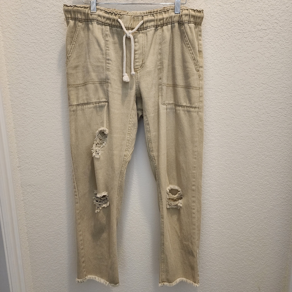 Easel Distressed Drawstring Cotton Pants